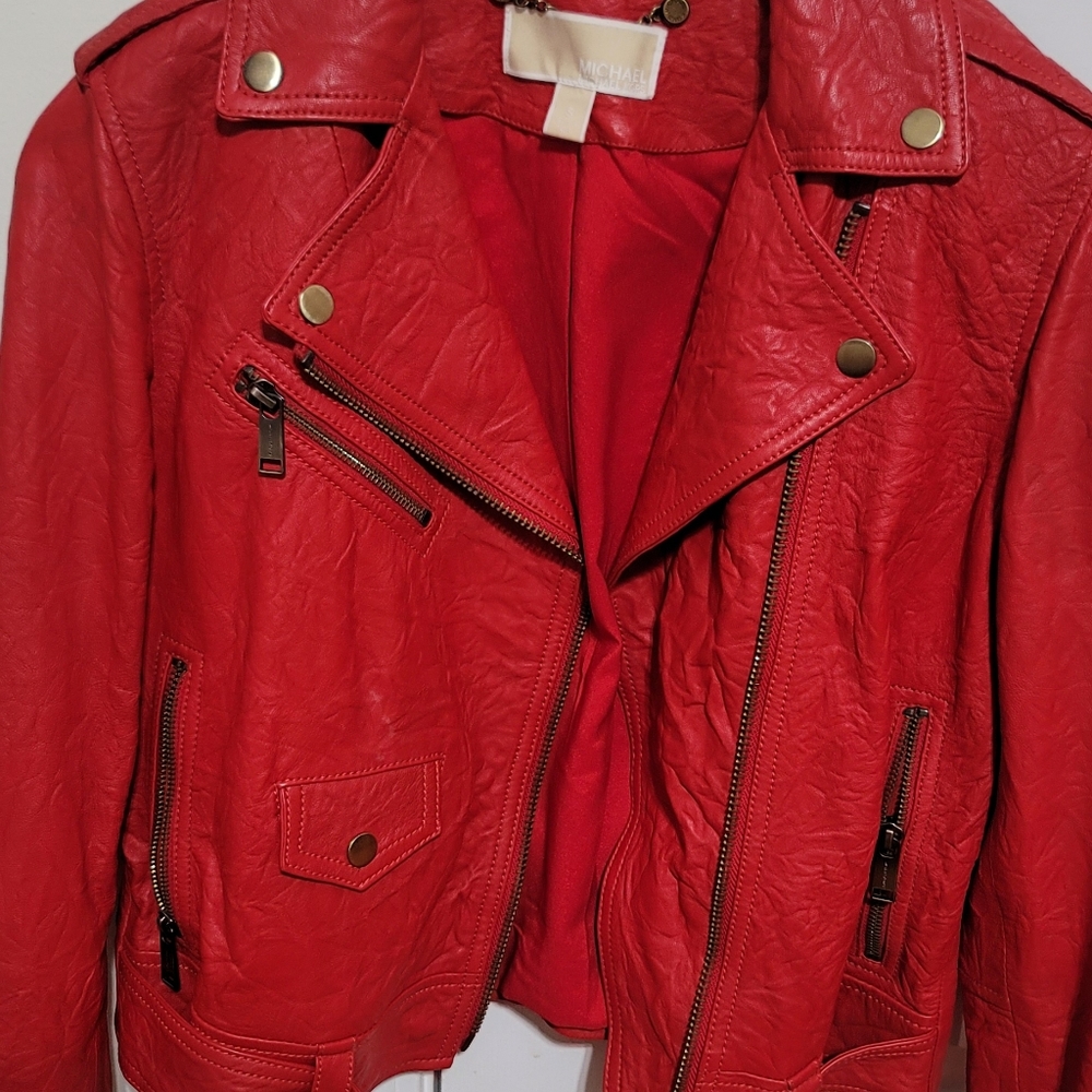Michael Kors red Crinkled leather motorcycle jacket